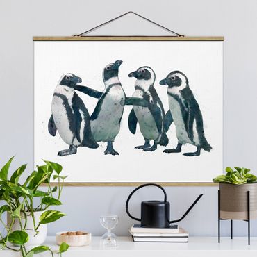 Foto su tessuto da parete con bastone - Laura Graves - Illustrazione Pinguini nero e acquerello bianco - Orizzontale 3:4