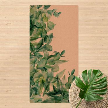 Tappetino di sughero - Fitte foglie di eucalipto in acquerello - Formato verticale 1:2