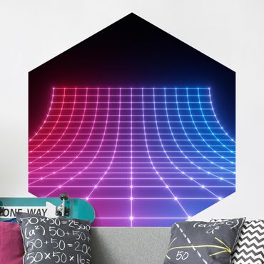 Fotomurale esagonale autoadesivo - Luce al neon tridimensionale