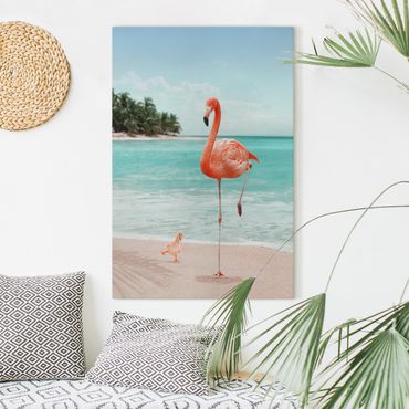Quadri su tela - Spiaggia con Flamingo