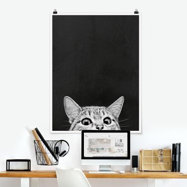 Poster - Illustrazione Gatto Bianco e nero Disegno - Verticale 4:3