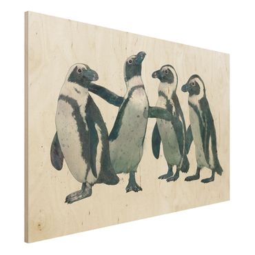Stampa su legno - Illustrazione Pinguini nero e acquerello bianco - Orizzontale 2:3