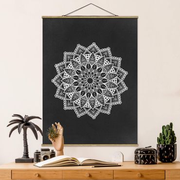 Foto su tessuto da parete con bastone - Mandala Illustrazione Ornament Bianco Nero - Verticale 4:3