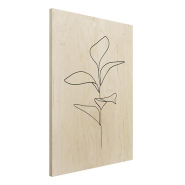 Stampa su legno - Line Art foglie delle piante Bianco e nero - Verticale 4:3