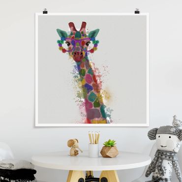 Poster - Arcobaleno Splash Giraffe - Quadrato 1:1
