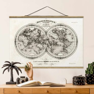 Foto su tessuto da parete con bastone - Mappa del mondo - Mappa francese del Cap del 1848 - Orizzontale 2:3