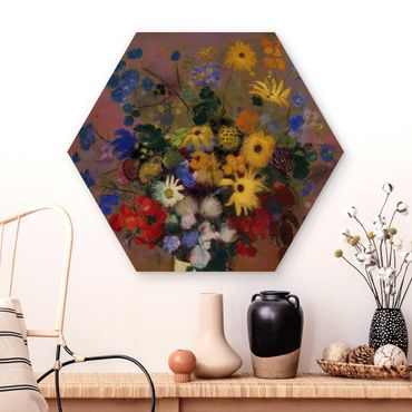 Esagono in legno - Odilon Redon - fiori in un vaso