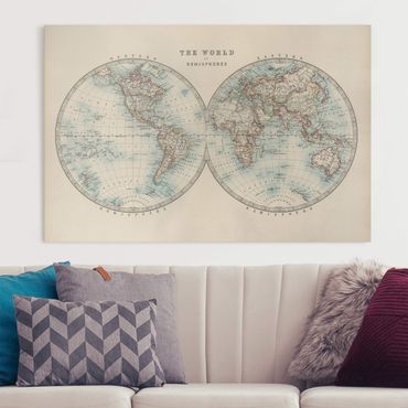 Stampa su tela - Mappa del mondo Vintage i due emisferi - Orizzontale 2:3