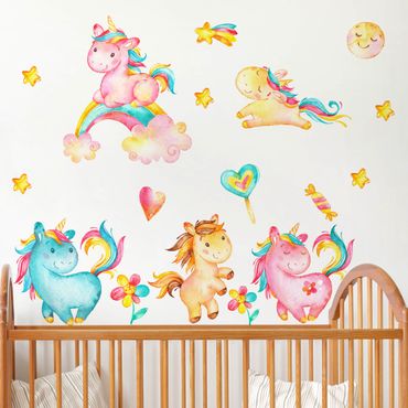 Adesivo murale - Set di vivaio dell'acquerello unicorno