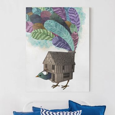 Quadri su tela - Illustrazione Birdhouse con le piume