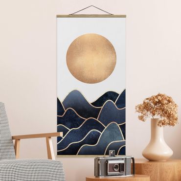 Quadro su tessuto con stecche per poster - Elisabeth Fredriksson - Golden Sun Blue Waves - Verticale 2:1