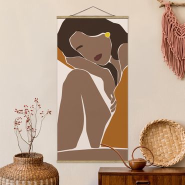 Quadro su tessuto con stecche per poster - Line Art Woman Marrone Beige - Verticale 2:1