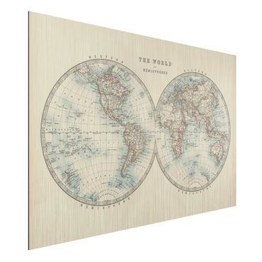 Stampa su alluminio spazzolato - Mappa del mondo Vintage i due emisferi - Orizzontale 2:3
