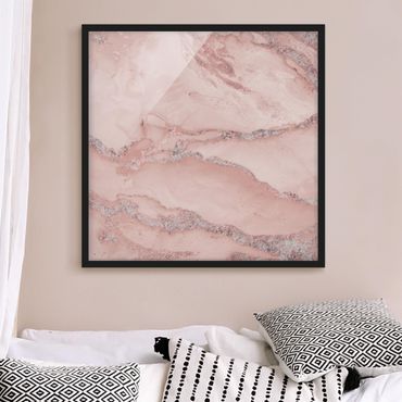 Poster con cornice - Esperimenti di colore marmo rosa e brillantini
