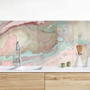 Rivestimento cucina - Esperimenti di colore marmo rosa e turchese