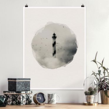 Poster - Acquarelli - Faro nella nebbia - Verticale 4:3