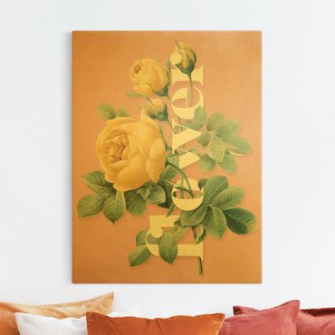 Quadro su tela oro - Tipografia floreale - Flower