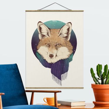 Foto su tessuto da parete con bastone - Laura Graves - Illustrazione Fox Luna Viola Turchese - Verticale 4:3