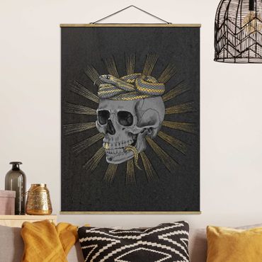Foto su tessuto da parete con bastone - Laura Graves - Illustrazione Cranio e serpente Black Gold - Verticale 4:3