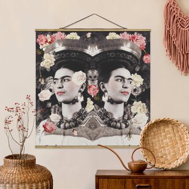 Quadro su tessuto con stecche per poster - Frida Kahlo - Fiore Flood - Quadrato 1:1