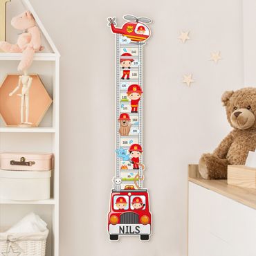 Metro da parete per bambini di legno - Set dei pompieri con nome personalizzato