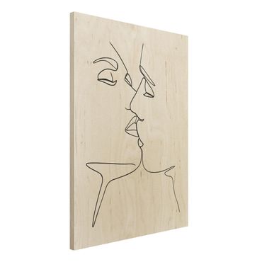 Stampa su legno - Line Art bacio Faces Bianco e nero - Verticale 4:3