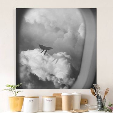 Stampa su tela - Balenottera volante tra le nuvole