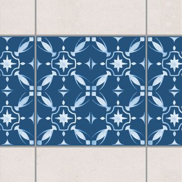 Adesivo per piastrelle - Dark Blue White Pattern Series No.01