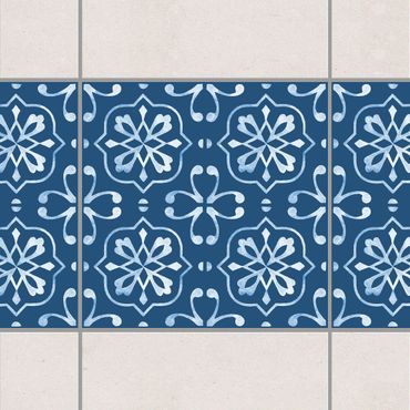 Adesivo per piastrelle - Dark Blue White Pattern Series No.04