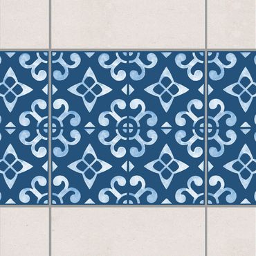 Adesivo per piastrelle - Dark Blue White Pattern Series No.05