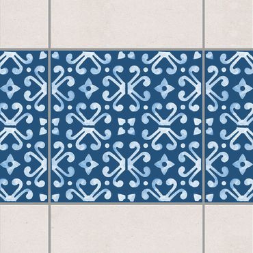 Adesivo per piastrelle - Dark Blue White Pattern Series No.07