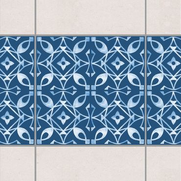 Adesivo per piastrelle - Dark Blue White Pattern Series No.08