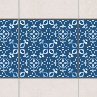 Adesivo per piastrelle - Dark Blue White Pattern Series No.09