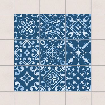 Adesivo per piastrelle - Pattern Dark Blue White Series - Mix 10cm x 10cm