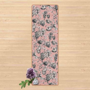 Tappetino yoga - Incisione sul rame floreale grigio-rosa