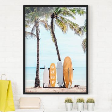 Poster con cornice - Tavole da surf gialle sotto le palme