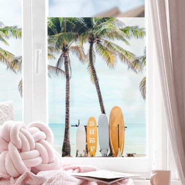 Decorazione per finestre - Tavole da surf gialle sotto le palme