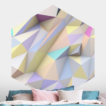 Carta da parati esagonale adesiva con disegni - Triangoli geometrici 3D in pastello