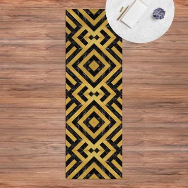 Tappetino di sughero - Mix geometrico di piastrelle Art déco in marmo dorato nero - Formato verticale 1:2