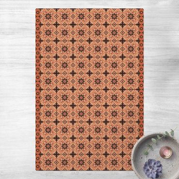 Tappetino di sughero - Mix di piastrelle geometriche con fiori arancione - Formato verticale 2:3