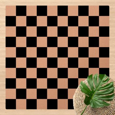 Tappetino di sughero - Trama geometrica di scacchiera in bianco e nero - Quadrato 1:1