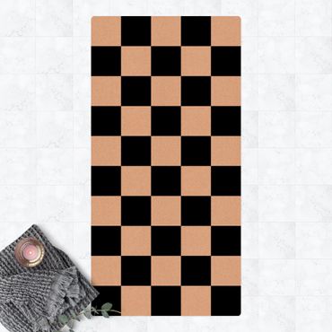 Tappetino di sughero - Trama geometrica di scacchiera in bianco e nero - Formato verticale 1:2