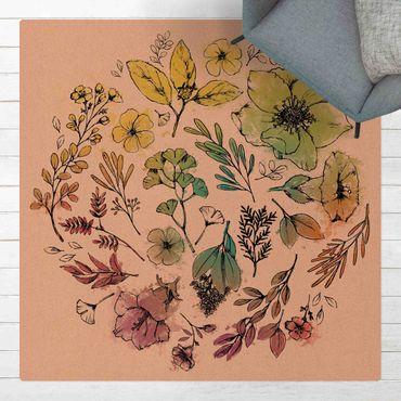 Tappetino di sughero - Arcobaleno acquerello florale disegnato - Quadrato 1:1