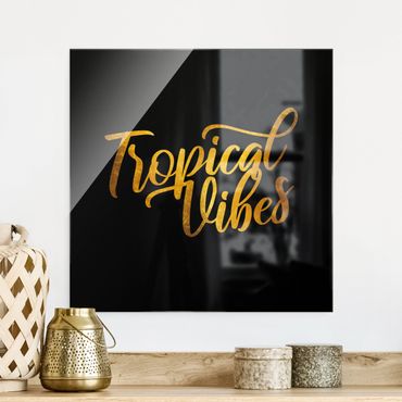 Quadro in vetro - Oro - Tropical vibes su sfondo nero - Quadrato