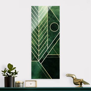 Quadro in vetro - Geometria dorata - Smeraldo - Formato verticale