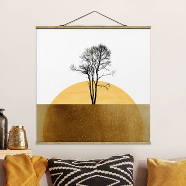 Foto su tessuto da parete con bastone - Sole dorato con albero - Quadrato 1:1