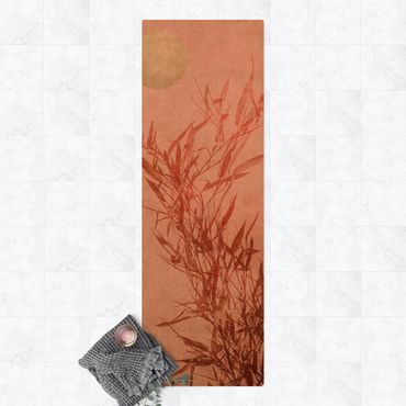 Tappetino di sughero - Sole dorato con bambù rosa - Formato verticale 1:2