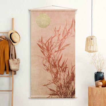 Arazzo da parete - Sole dorato con bambù rosa