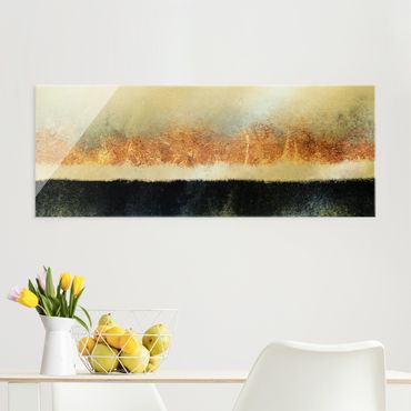 Quadro in vetro - Orizzonte dorato in acquerello - Panorama