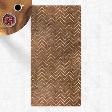 Tappetino di sughero - Zigzag dorato su effetto legno - Formato verticale 1:2